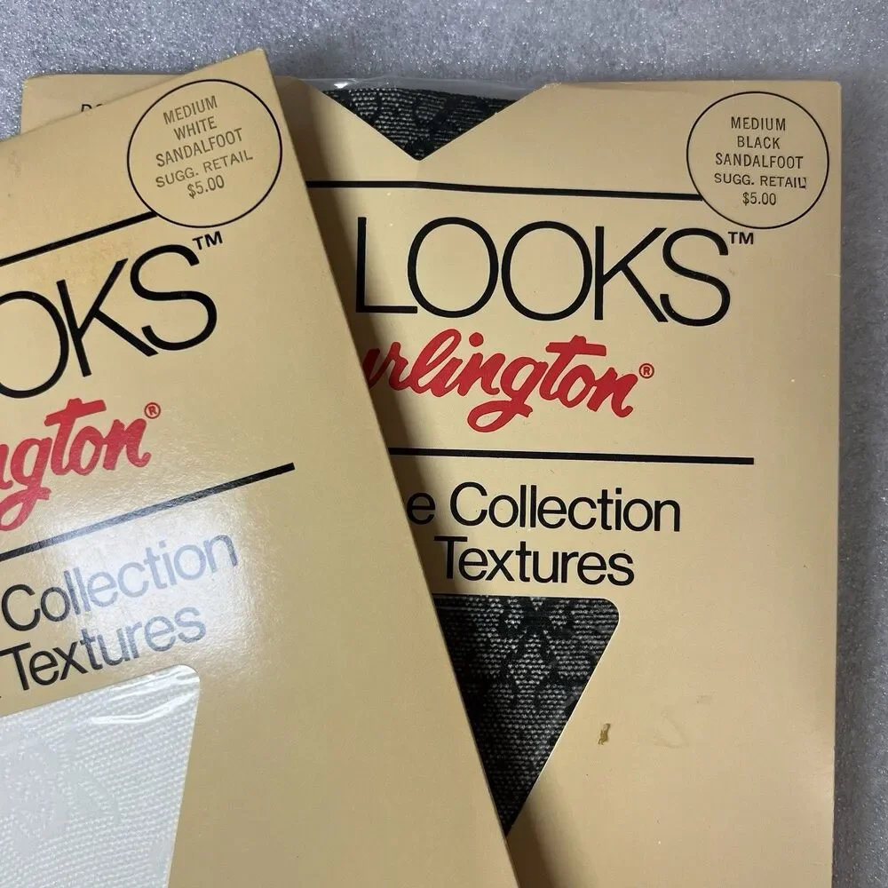 VTG  Burlington Leg Looks Textured Pantyhose Rose & Bow Lace Summer Net Sz M